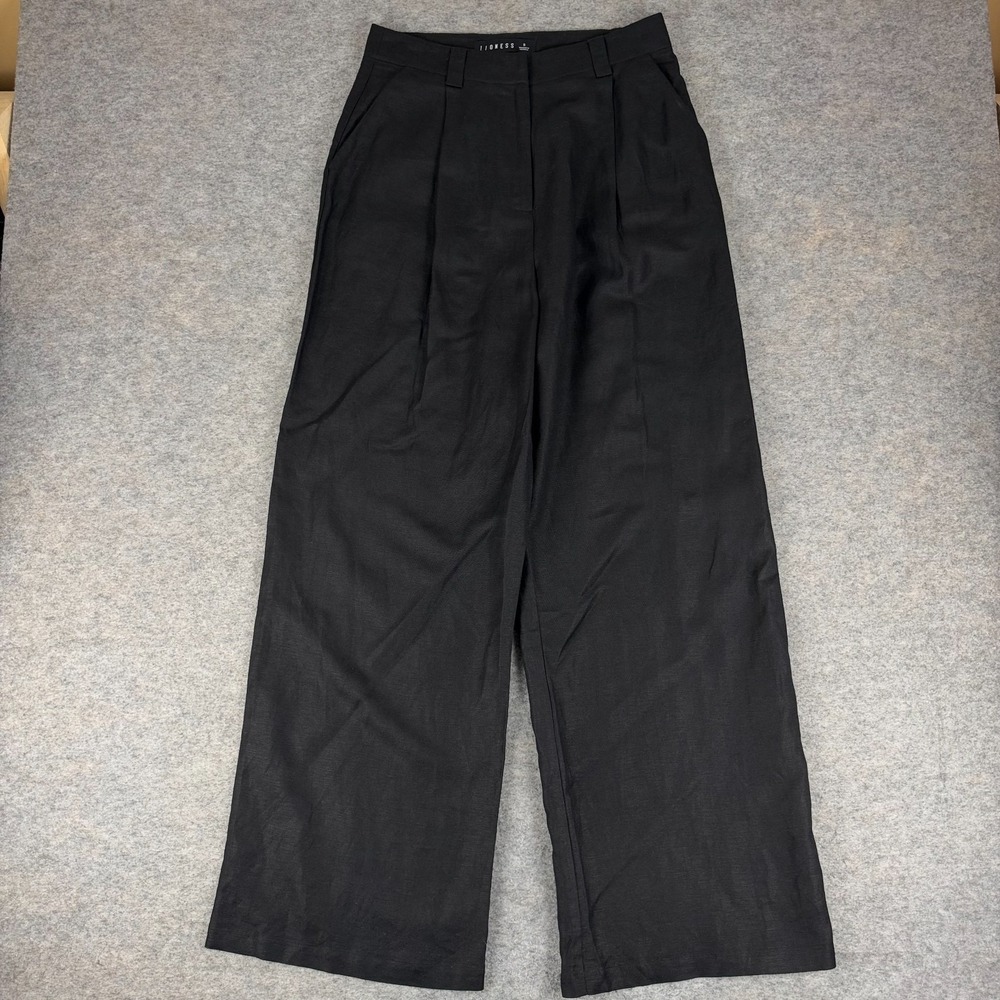 Lioness La Quinta Wide Leg Pants 30" Linen Blend Black Womens Small S